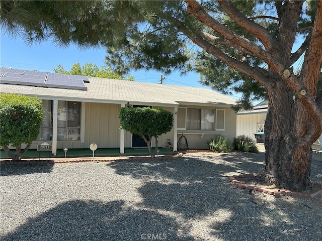 28711 Del Monte Dr, Menifee, CA 92586 - ranch-style home with roof mounted solar panels and board and batten siding