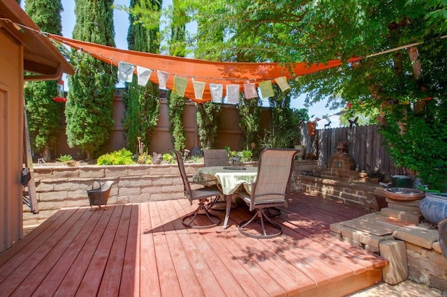 3314 Via Altamira, Fallbrook, CA 92028 - wooden terrace with outdoor dining space and a fenced backyard