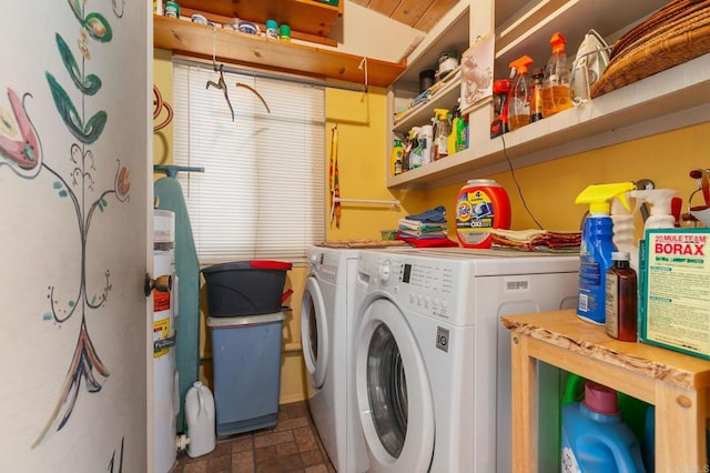 3314 Via Altamira, Fallbrook, CA 92028 - washroom featuring washer and clothes dryer and brick patterned floors