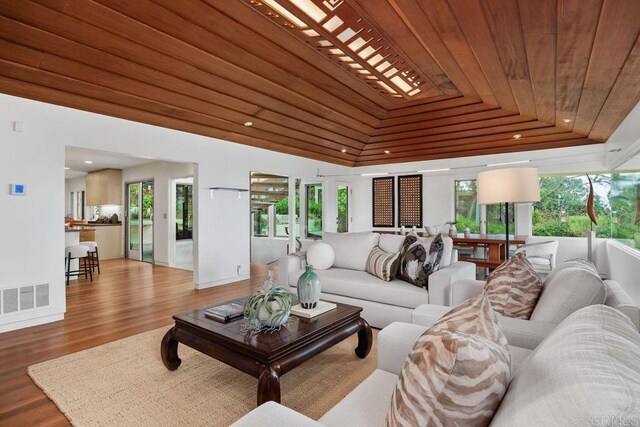 1859 Zapo St, Del Mar, CA 92014 - living area with wooden ceiling, healthy amount of natural light, wood finished floors, lofted ceiling, and recessed lighting