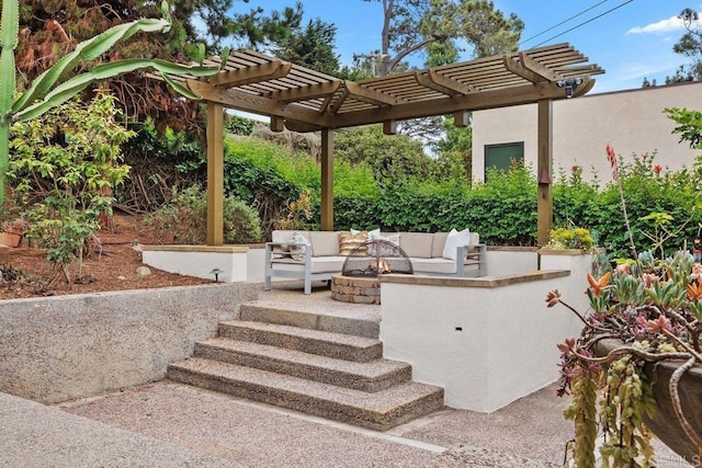 1859 Zapo St, Del Mar, CA 92014 - view of patio with a pergola and an outdoor living space with a fire pit