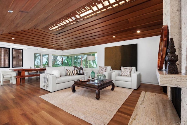 1859 Zapo St, Del Mar, CA 92014 - living area featuring wood finished floors, lofted ceiling, and wood ceiling