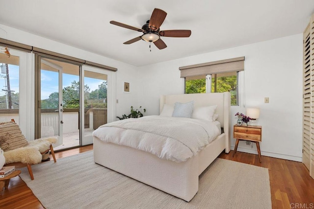 1859 Zapo St, Del Mar, CA 92014 - bedroom with access to outside, wood finished floors, and a ceiling fan