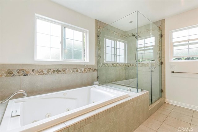 7129 Forbes Ave, Van Nuys, CA 91406 - full bathroom featuring a stall shower, tile patterned flooring, and a jetted tub