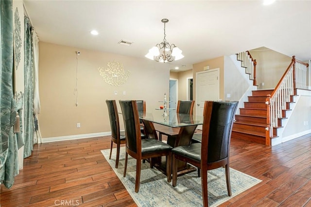 7129 Forbes Ave, Van Nuys, CA 91406 - dining room with baseboards, wood-type flooring, stairs, and recessed lighting