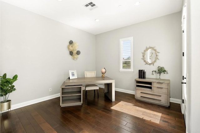 14220 Green Valley Ct, Scripps Miramar, CA 92131 - office featuring dark wood-style flooring, baseboards, and recessed lighting