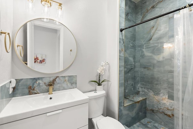14220 Green Valley Ct, Scripps Miramar, CA 92131 - bathroom with vanity, a shower with curtain, and toilet