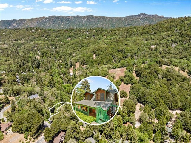 379 Dorn Dr, Crestline, CA 92325 - view of subject property with a heavily wooded area and a mountainous background