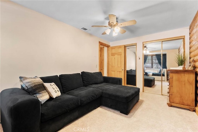 379 Dorn Dr, Crestline, CA 92325 - carpeted living area with a ceiling fan