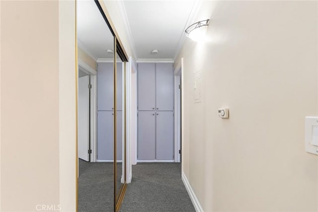 3603 W Hidden Ln Unit 317, Rolling Hills Estates, CA 90274 - hall featuring crown molding, carpet floors, and baseboards