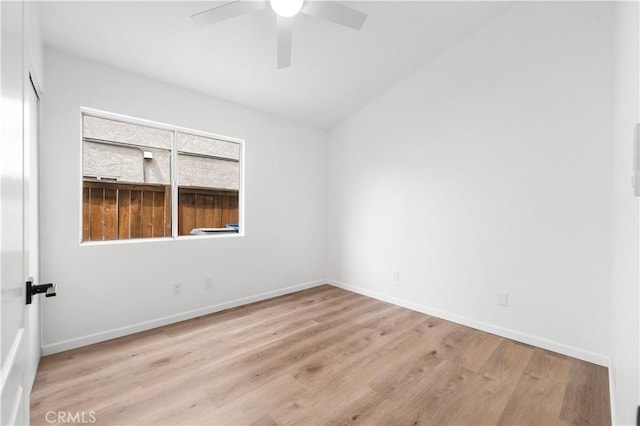 37109 Daisy St, Palmdale, CA 93550 - empty room featuring ceiling fan, wood finished floors, lofted ceiling, and baseboards