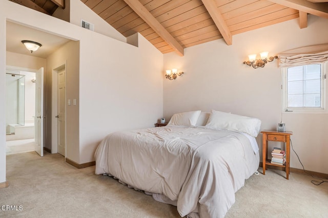4165 Ocean Dr, Oxnard, CA 93035 - bedroom featuring light carpet, baseboards, wooden ceiling, and connected bathroom