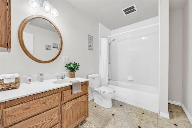 1107 Tennent Ave, Pinole, CA 94564 - full bath with vanity, toilet, shower / bathtub combination with curtain, baseboards, and tile patterned flooring