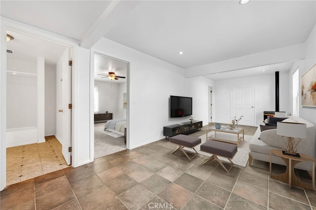 1107 Tennent Ave, Pinole, CA 94564 - living room featuring recessed lighting, a ceiling fan, baseboards, and stone finish flooring