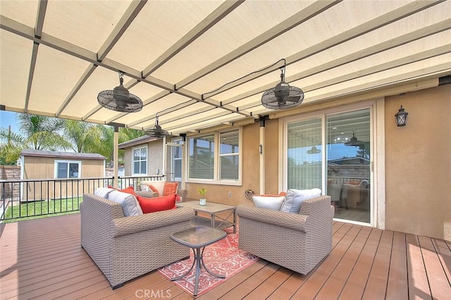 4451 Terry St, Chino, CA 91710 - wooden terrace with an outdoor living space and ceiling fan
