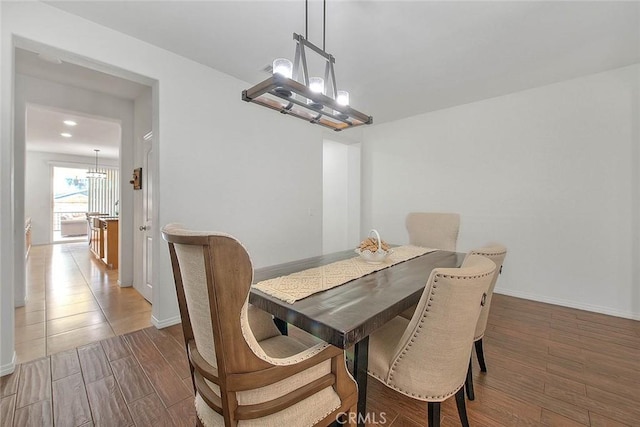 4451 Terry St, Chino, CA 91710 - dining area featuring a chandelier, wood finished floors, baseboards, and recessed lighting