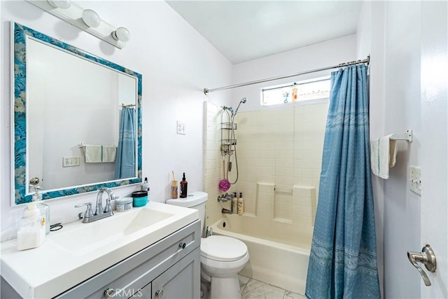 4639 Pine St, Pico Rivera, CA 90660 - full bath with shower / bath combination with curtain, vanity, and marble finish flooring
