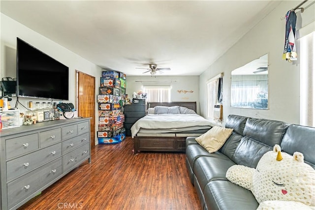 4639 Pine St, Pico Rivera, CA 90660 - bedroom featuring dark wood-style flooring and a ceiling fan