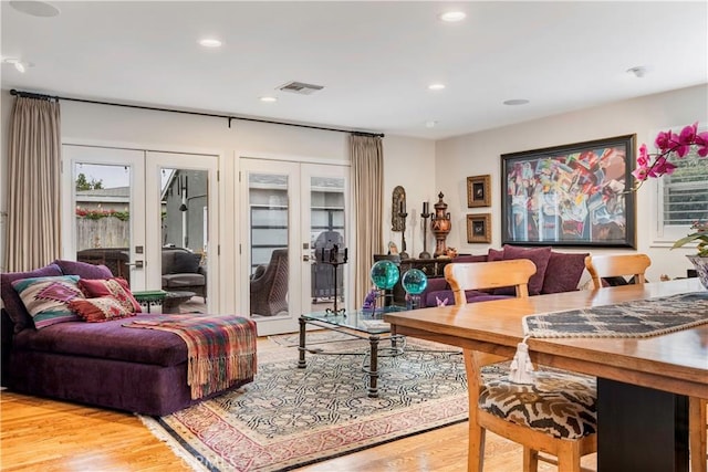 6320 E Los Santos Dr, Long Beach, CA 90815 - living area with french doors, light wood-style flooring, and recessed lighting