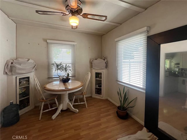 5919 Cantaloupe Ave, Valley Glen, CA 91401 - dining space with ceiling fan, plenty of natural light, and wood finished floors