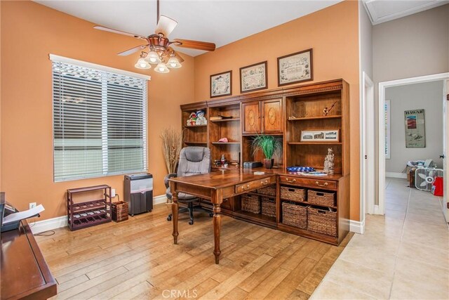 2012 Melbourne Cir, Banning, CA 92220 - office space featuring ceiling fan and light wood finished floors