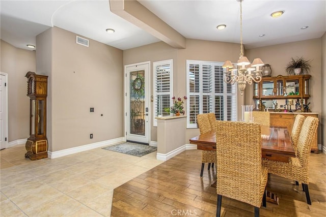 2012 Melbourne Cir, Banning, CA 92220 - dining area featuring a chandelier, baseboards, light wood-style floors, and recessed lighting