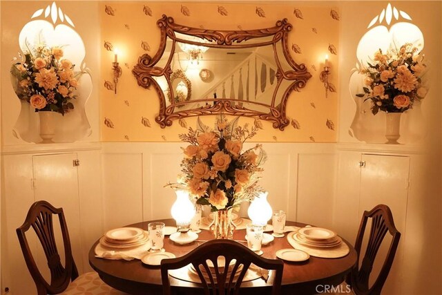 26335 Forest Ln, Twin Peaks, CA 92391 - dining area featuring a decorative wall and wainscoting
