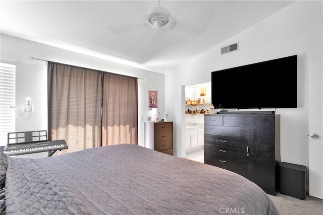 16229 Lake View Ln, Apple Valley, CA 92307 - bedroom featuring vaulted ceiling, ensuite bathroom, and ceiling fan