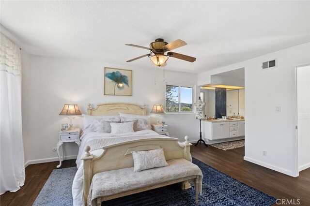 4354 Avenida Prado, Thousand Oaks, CA 91360 - bedroom featuring wood finished floors, baseboards, a ceiling fan, and connected bathroom
