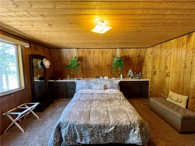 2076 8th Ln, Big Bear City, CA 92314 - carpeted bedroom featuring wooden ceiling and wooden walls