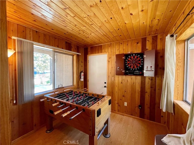 2076 8th Ln, Big Bear City, CA 92314 - game room featuring wooden ceiling, wood walls, and wood finished floors