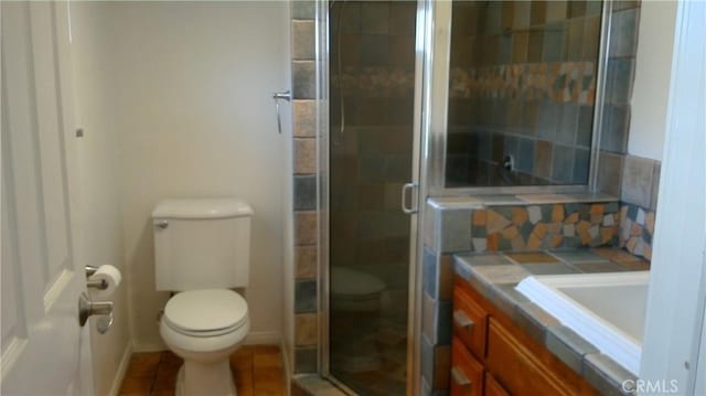 2420 Maine Ave, Long Beach, CA 90806 - bathroom featuring toilet, a stall shower, vanity, tile patterned floors, and decorative backsplash