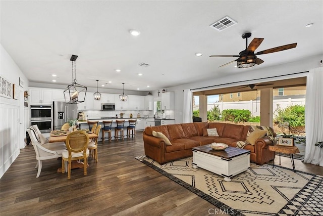 32954 Marin Fields Rd, Winchester, CA 92596 - living area with a ceiling fan, dark wood-style flooring, and recessed lighting