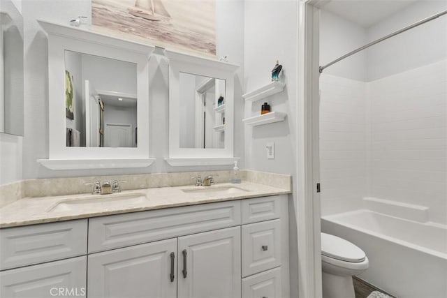 32954 Marin Fields Rd, Winchester, CA 92596 - bathroom with double vanity, toilet, and shower / bathtub combination
