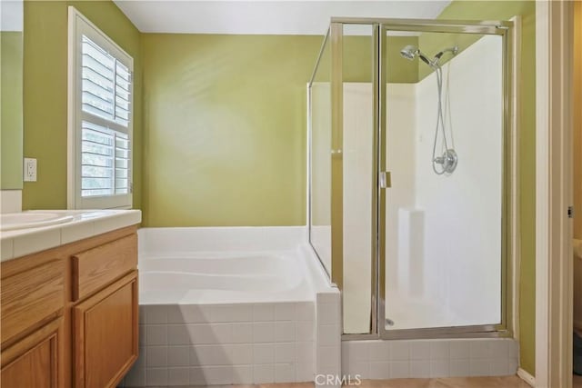 28445 Silverking Trl, Saugus, CA 91390 - bathroom with a stall shower, a bath, and vanity