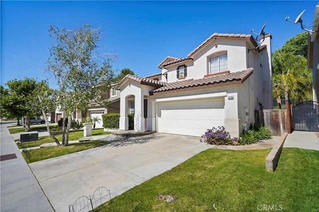 28445 Silverking Trl, Saugus, CA 91390 - mediterranean / spanish house featuring stucco siding, a tiled roof, concrete driveway, and a gate