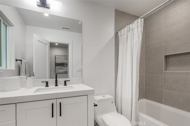 16791 Glenhaven Ln, Huntington Beach, CA 92647 - bathroom featuring toilet, vanity, and shower / bath combination with curtain