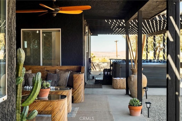 58916 Carmelita Cir, Yucca Valley, CA 92284 - view of patio with a ceiling fan and a hot tub