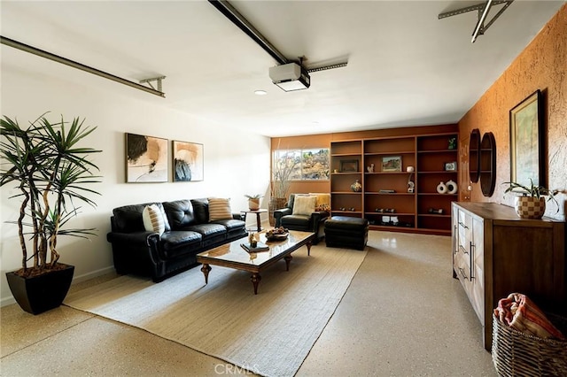 58916 Carmelita Cir, Yucca Valley, CA 92284 - living room with speckled floor and a garage