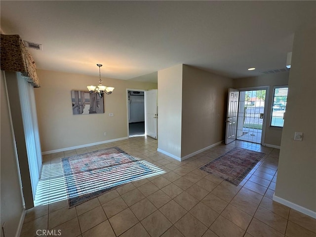 1061 Mountain View Dr, Hemet, CA 92545 - tiled empty room with a chandelier and baseboards