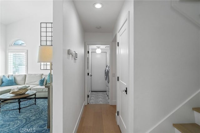 28332 Via Alfonse, Laguna Niguel, CA 92677 - corridor featuring wood finished floors, washing machine and dryer, and recessed lighting
