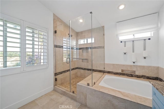 28332 Via Alfonse, Laguna Niguel, CA 92677 - full bathroom featuring a bath, a stall shower, tile patterned flooring, and recessed lighting
