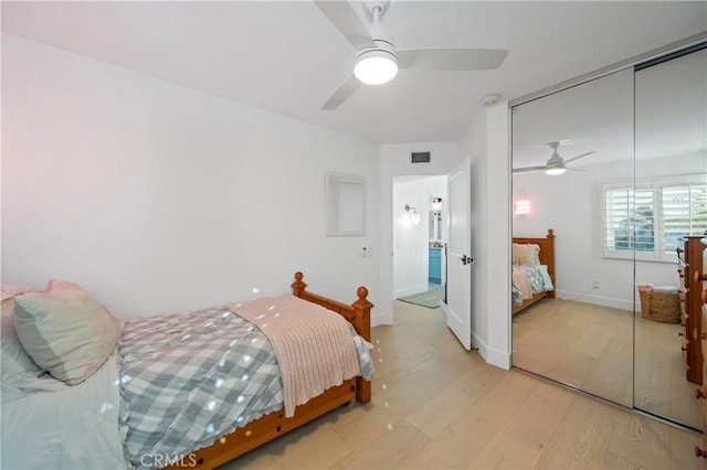 28332 Via Alfonse, Laguna Niguel, CA 92677 - bedroom featuring light wood-style floors, a closet, ceiling fan, and baseboards