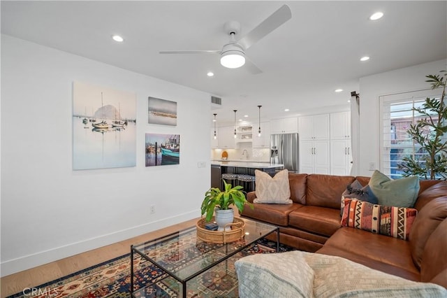28332 Via Alfonse, Laguna Niguel, CA 92677 - living area featuring light wood-style floors, a ceiling fan, and recessed lighting