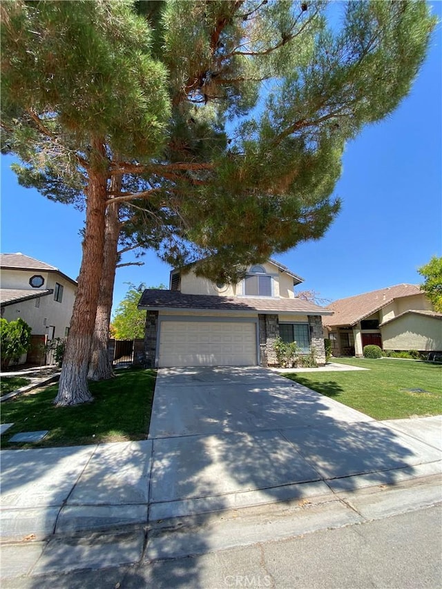 43321 Cottage Ln, Lancaster, CA 93536 - view of front of property featuring stone siding, driveway, and a garage