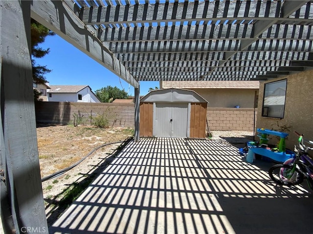 43321 Cottage Ln, Lancaster, CA 93536 - fenced backyard featuring a shed, a patio, and a pergola