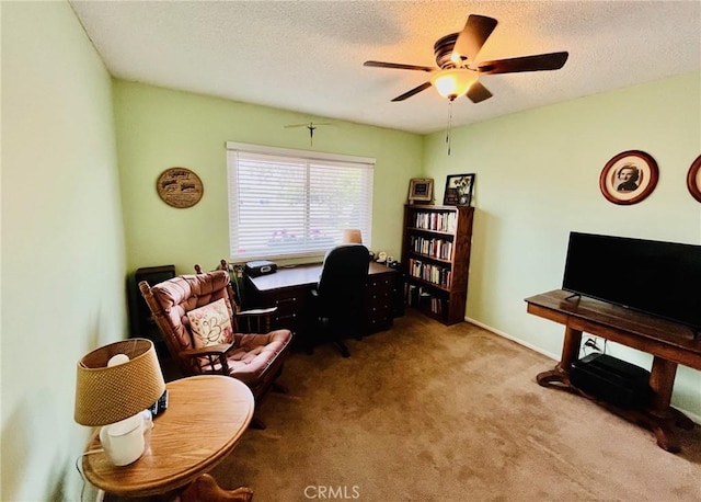 21161 Rancherias Rd, Apple Valley, CA 92307 - carpeted office featuring a ceiling fan and a textured ceiling