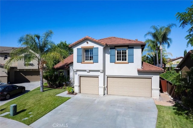 44035 Cindy Cir, Temecula, CA 92592 - mediterranean / spanish-style home featuring a tile roof, an attached garage, stucco siding, and driveway