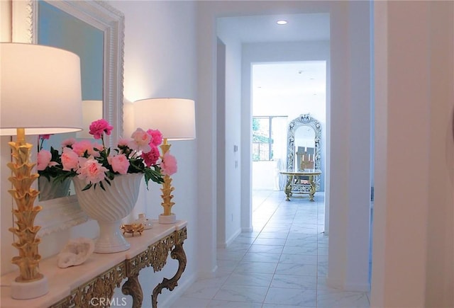 11986 Sagecrest Ct, Corona, CA 92883 - hall with light marble finish floors and recessed lighting