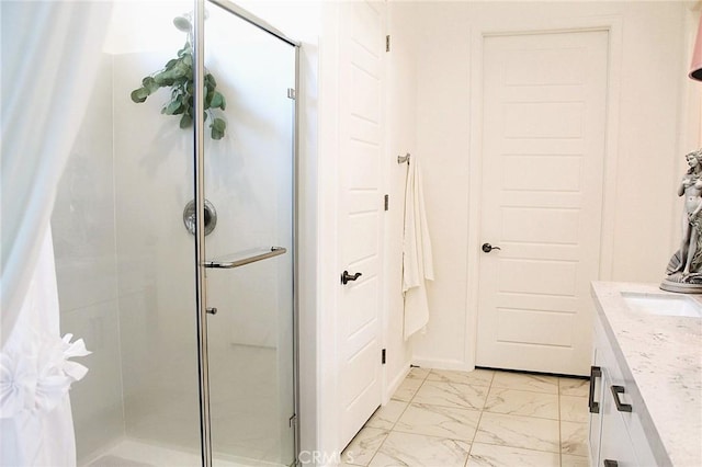 11986 Sagecrest Ct, Corona, CA 92883 - full bath featuring marble finish floors, a stall shower, and vanity
